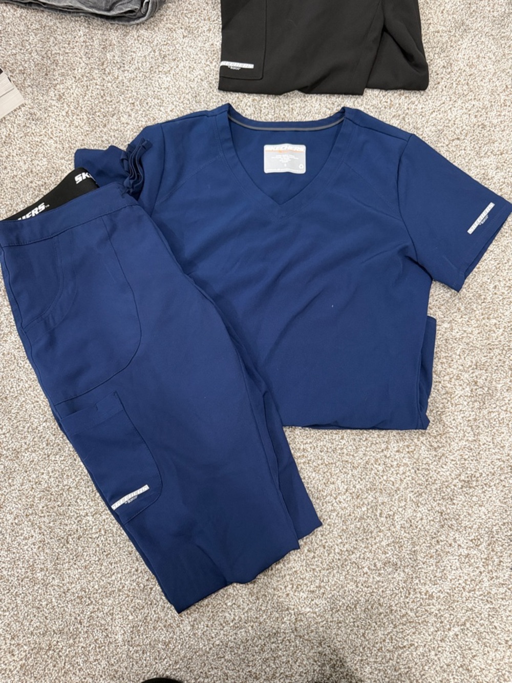 Navy Blue Medical Scrub Set - V-Neck Top & Drawstring Pants